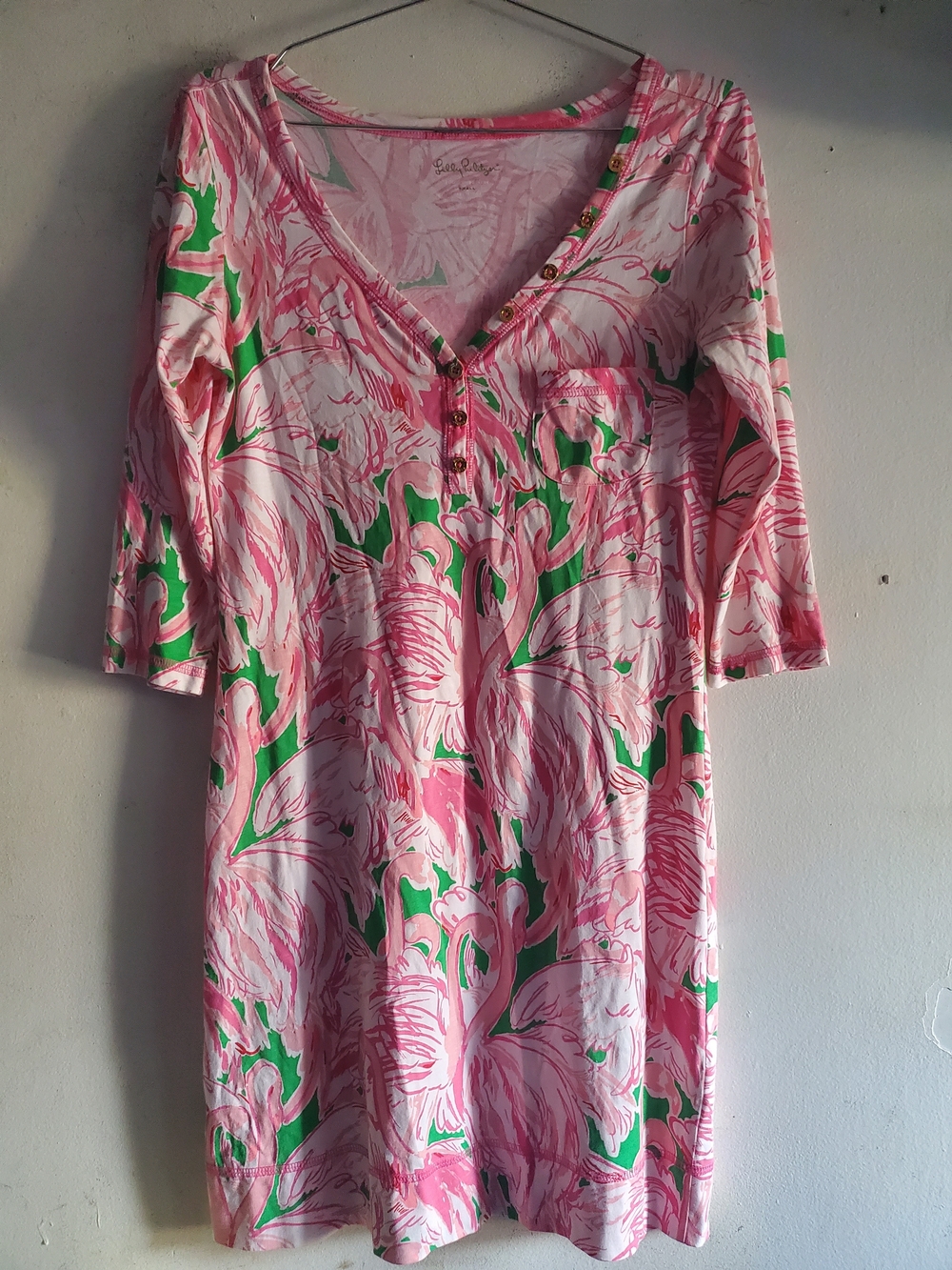 Lilly Pulitzer Pink & Green Flamingo Print Dress Size Small.